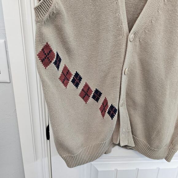 Vintage Antigua Sweater Vest Mens XL 90s Geometric Tan Preppy Academia Grandpa - Picture 3 of 8
